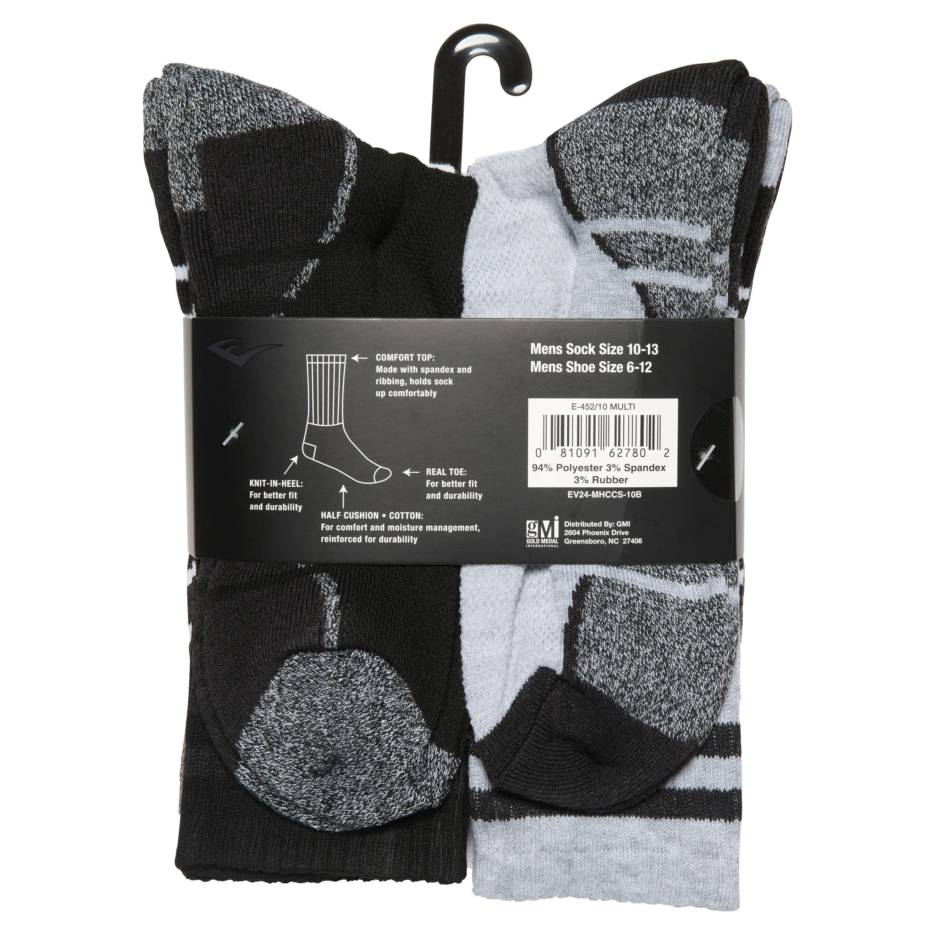 EVERLAST SOCKS PERFORMANCE CREW 10 PAIRS SIZE 6-12 MIX COLORS - Image 3