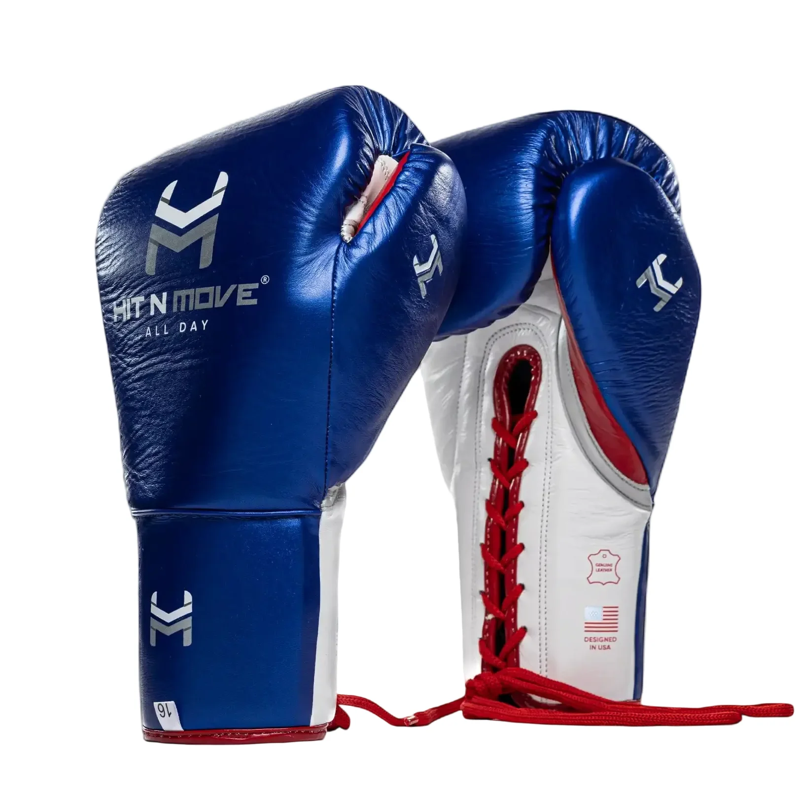 HIT N MOVE GLOVES AGILITY PRO GRIP LACE UP METALLIC BLUE/WHITE