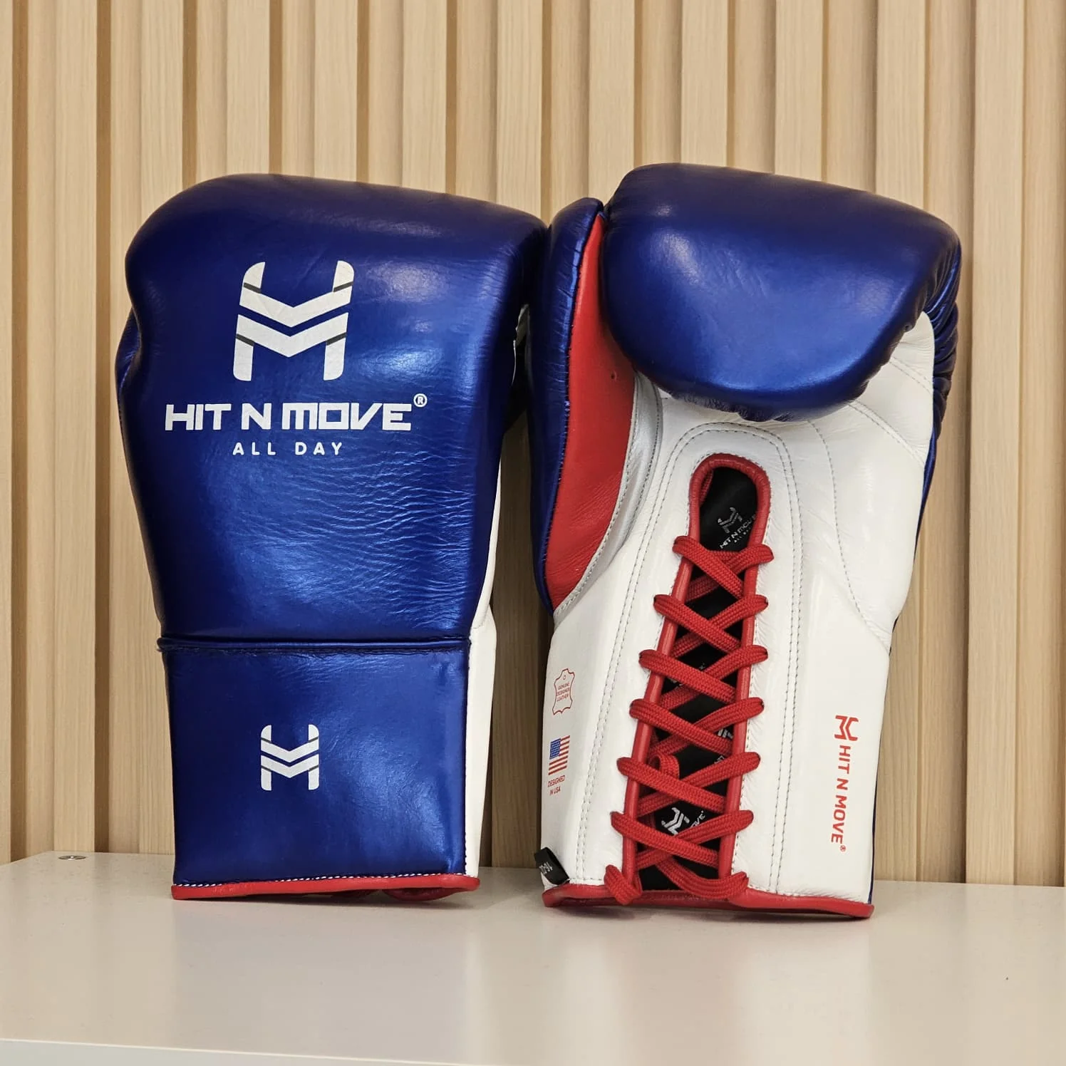 HIT N MOVE GLOVES AGILITY PRO GRIP LACE UP METALLIC BLUE/WHITE - Image 2