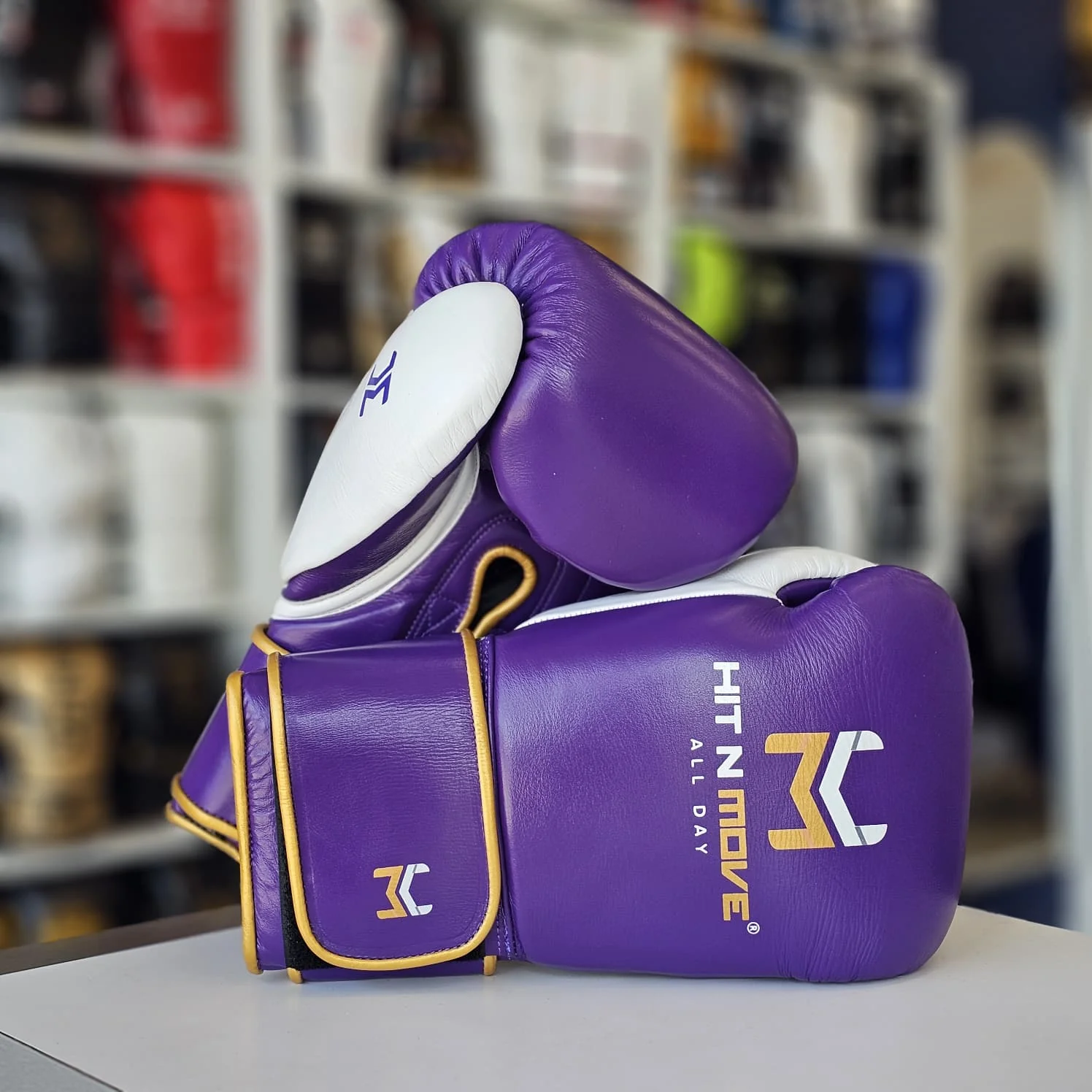 HIT N MOVE GLOVES PRO BALANCE HOOK & LOOP PURPLE/GOLD/WHITE - Image 2
