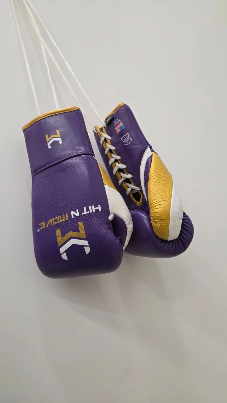 HIT N MOVE GLOVES PRO FIGHT HOOK & LOOP PURPLE/GOLD/WHITE - Image 3