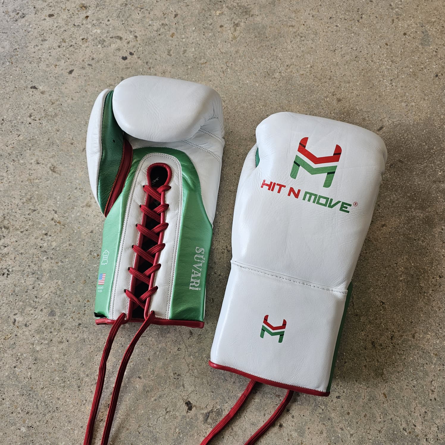 HIT N MOVE GLOVES SUVARI HORSE HAIR LACE UP WHITE/RED/GREEN - Image 2