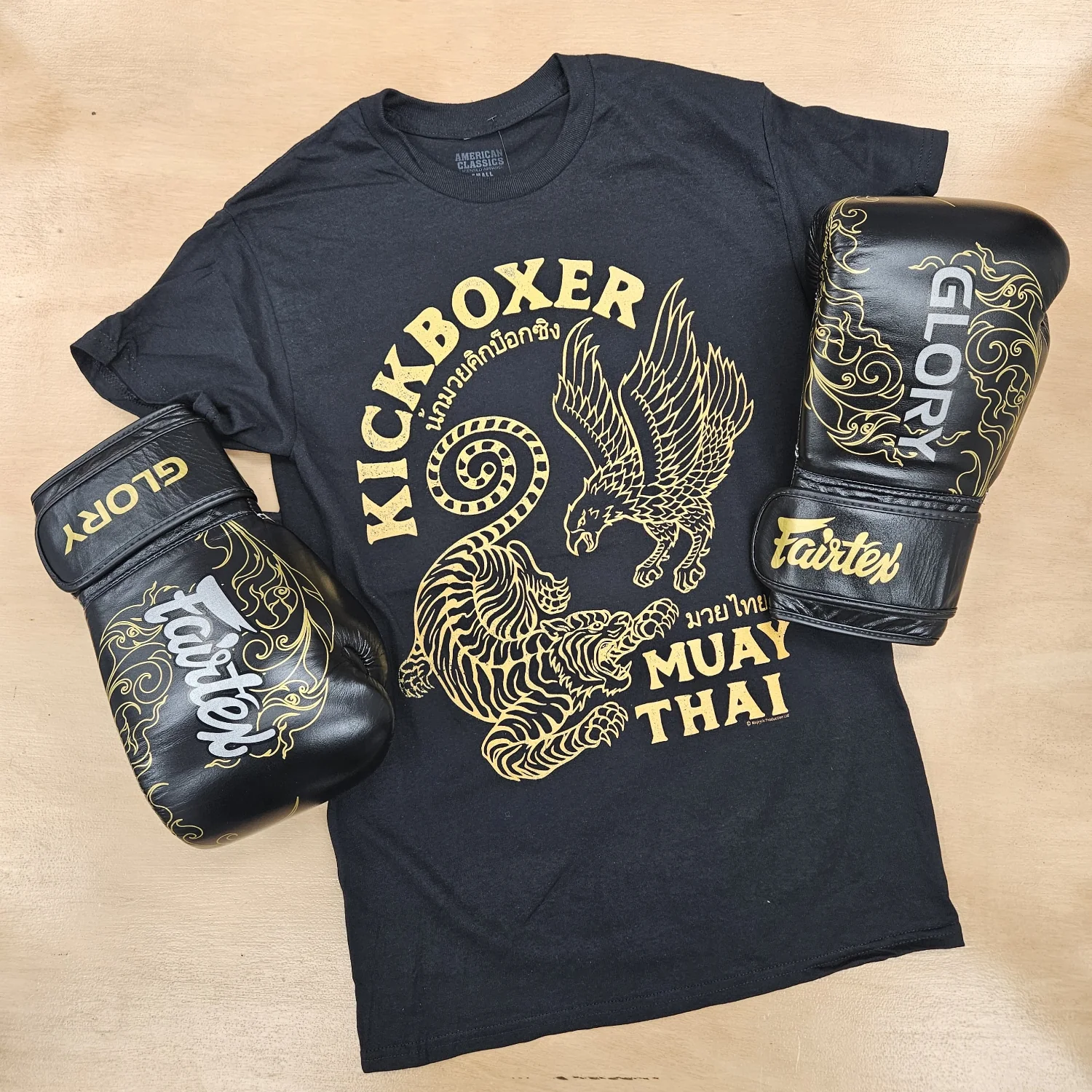 KICK BOXER SHIRT TIGER EAGLE MUAY THAI BLACK/GOLD - Image 2