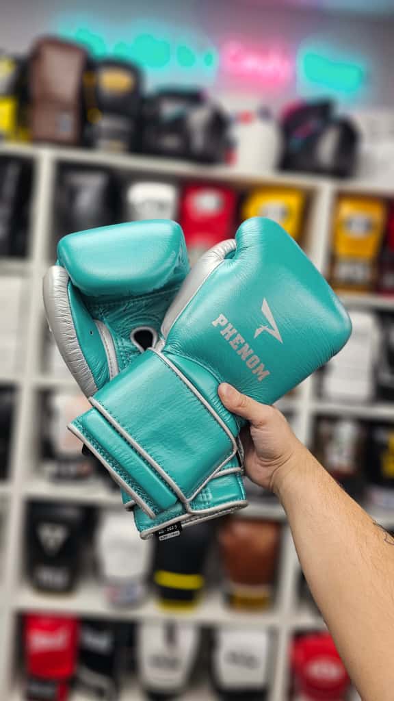 PHENOM BOXING GLOVES ELITE SG202S HOOK AND LOOP TEAL BLUE/SILVER - Image 2