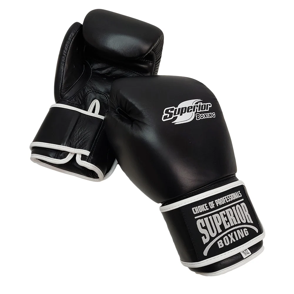 SUPERIOR GLOVES MUAY THAI BOXING LEATHER HOOK & LOOP BLACK - Image 3