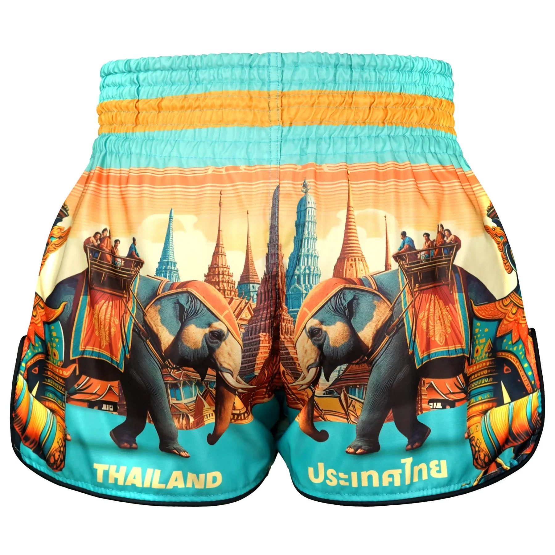 TUFF MUAY THAI SHORTS HIGH CUT RETRO LEGACY OF THAILAND BLUE/YELLOW - Image 3