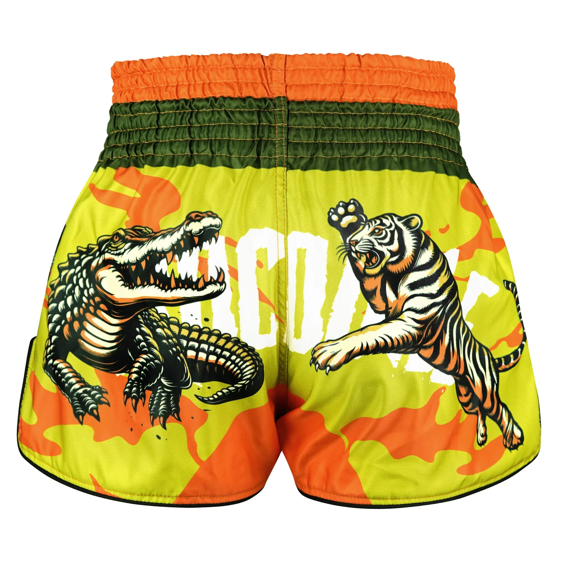 TUFF MUAY THAI SHORTS HIGH CUT RETRO LORD OF THE DEEP GREEN/ORANGE - Image 3