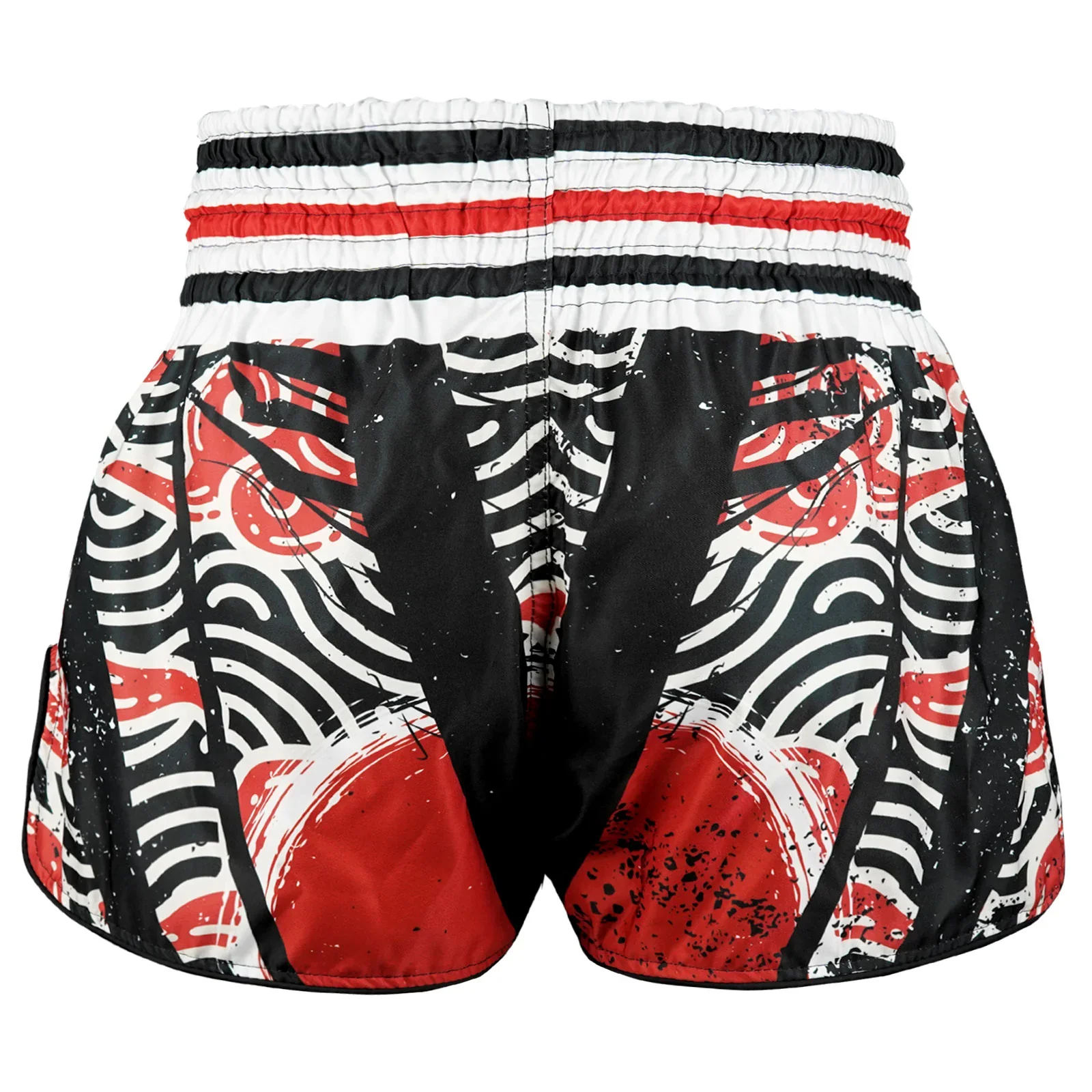 TUFF MUAY THAI SHORTS HIGH CUT RETRO WAVES OF BUSHIDO BLACK/RED - Image 3