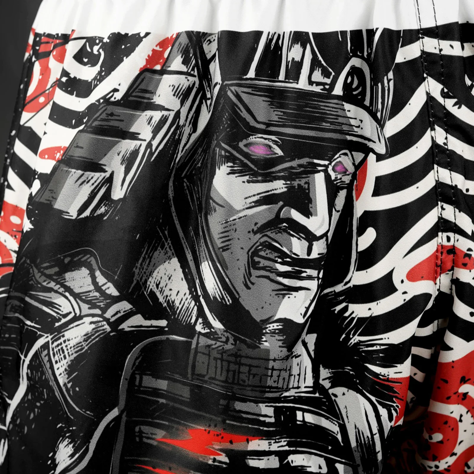 TUFF MUAY THAI SHORTS HIGH CUT RETRO WAVES OF BUSHIDO BLACK/RED - Image 4