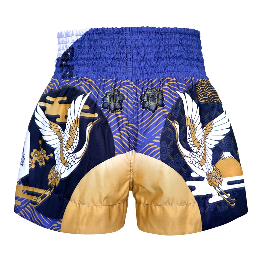 TUFF MUAY THAI SHORTS MAJESTIC CRANE BLUE/WHITE/GOLD - Image 4