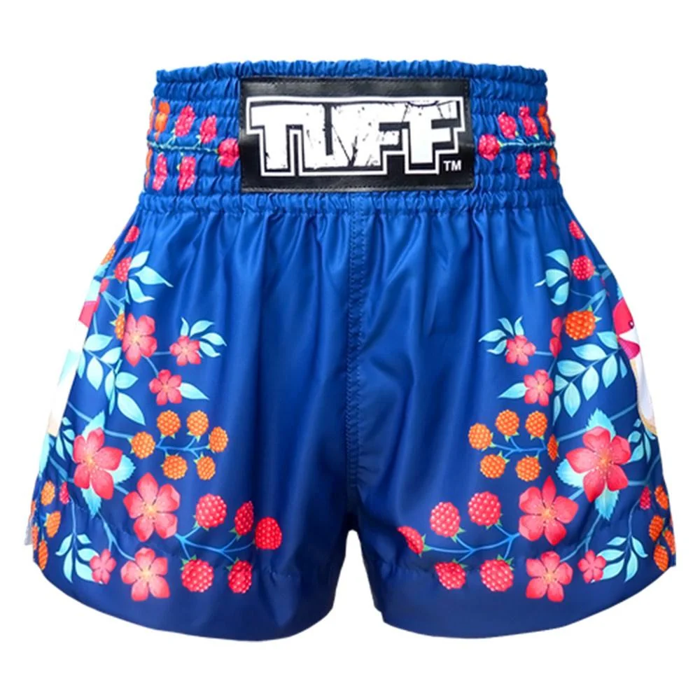 TUFF MUAY THAI SHORTS SAKURA NIGHTINGALE BIRD NAVY BLUE