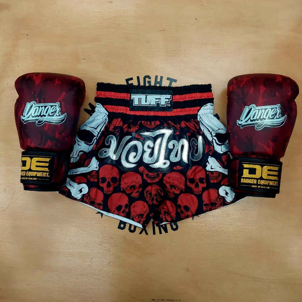 TUFF MUAY THAI SHORTS SKULL RED/BLACK - Image 2