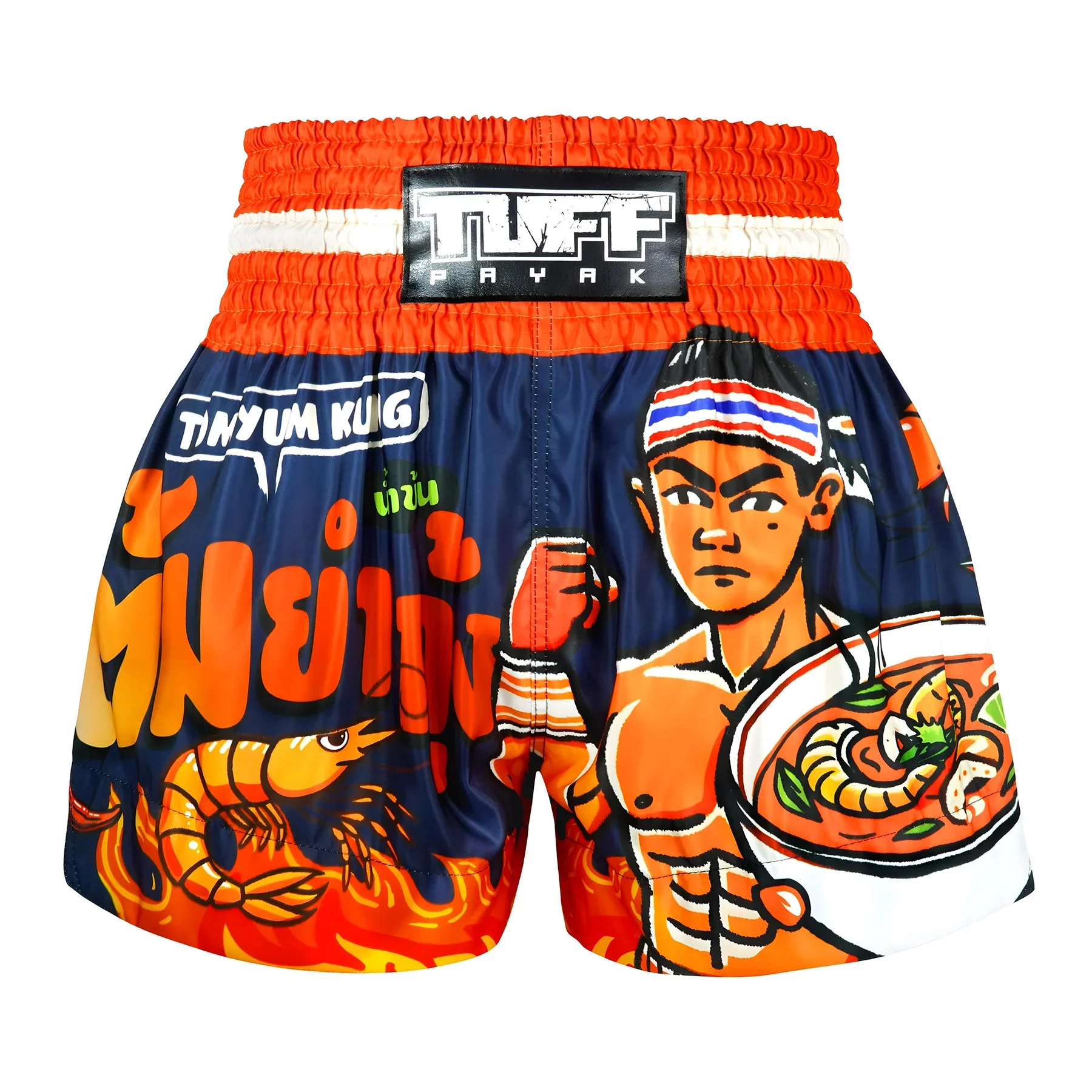TUFF MUAY THAI SHORTS TOM YUM POWER NAVY BLUE/ORANGE