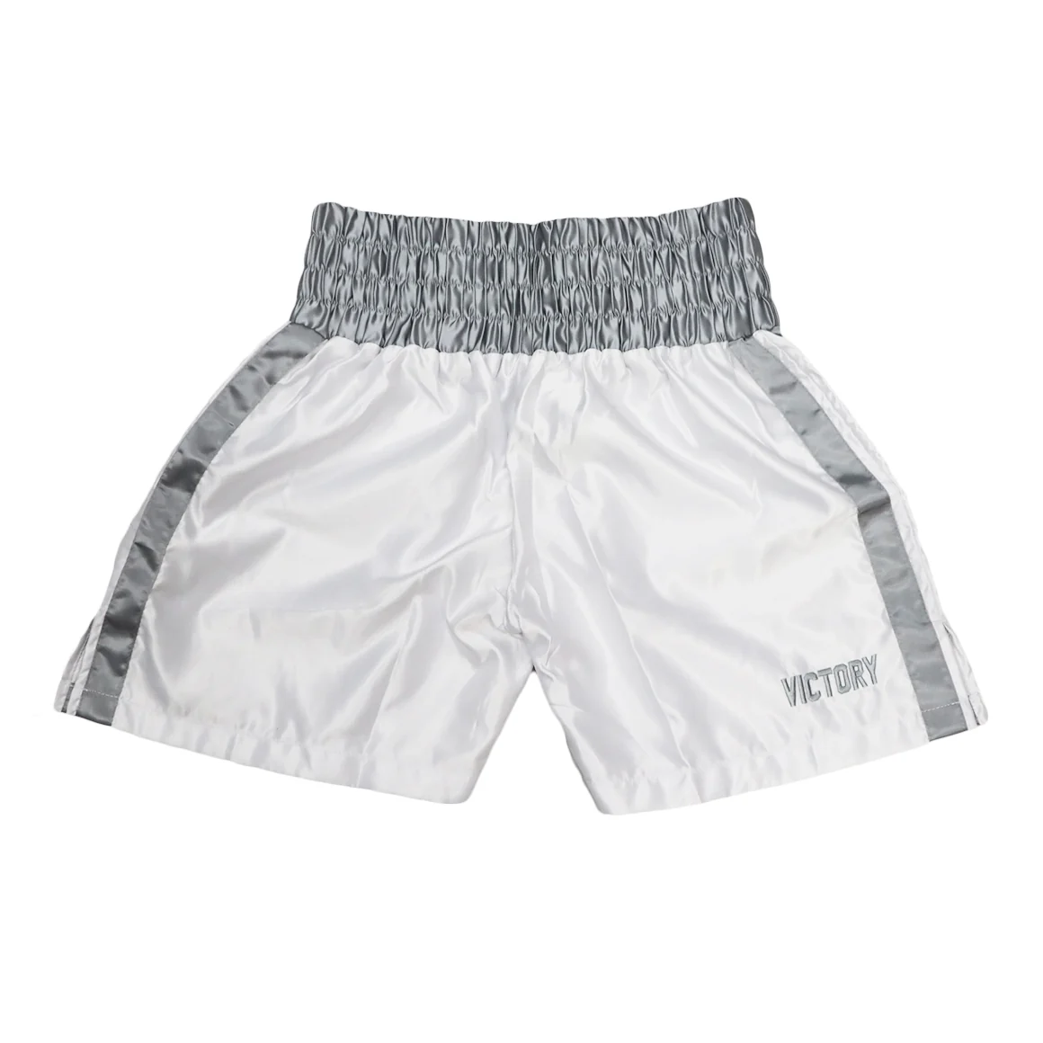 VICTORY BOXING SHORTS VICE SERIES SHORTER HYBRID CUT WHITE/SILVER - Image 3