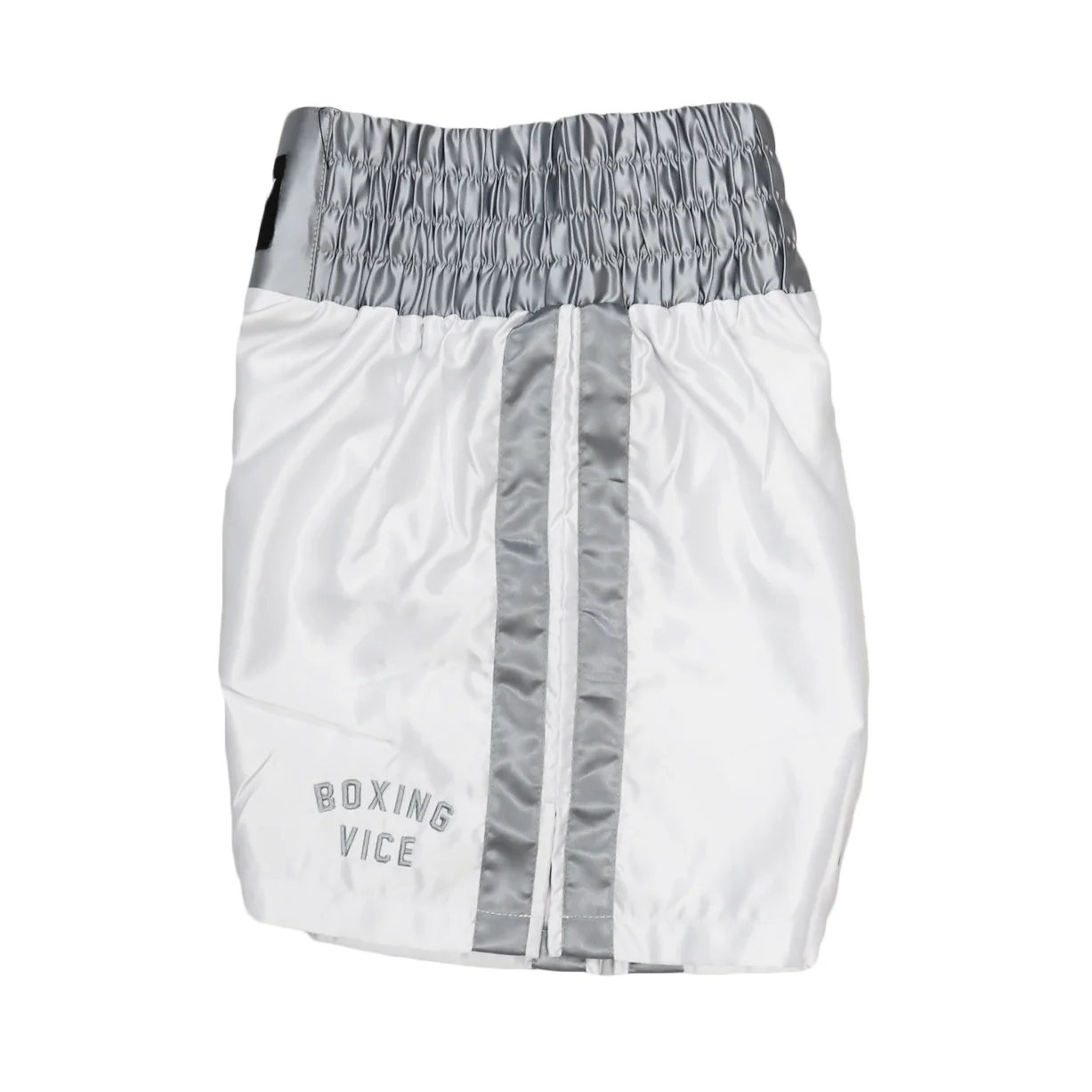 VICTORY BOXING SHORTS VICE SERIES SHORTER HYBRID CUT WHITE/SILVER - Image 4