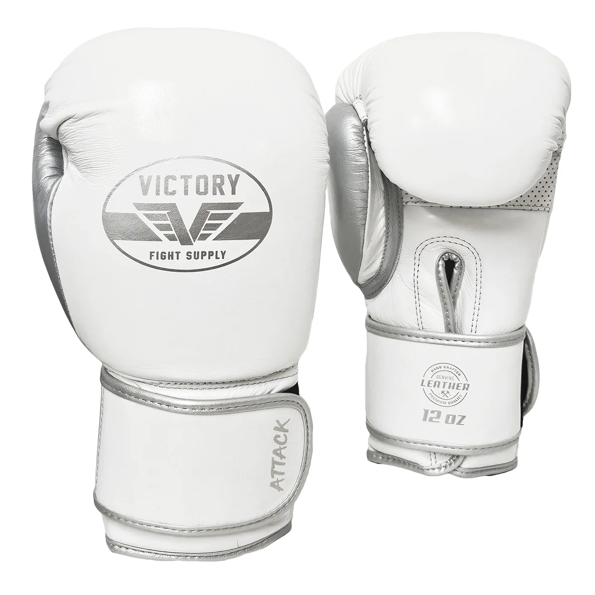 VICTORY GLOVES ATTACK LEATHER HOOK & LOOP WHITE/SILVER