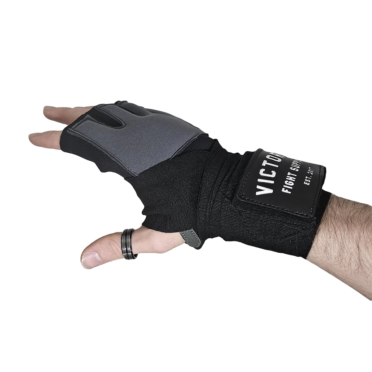 VICTORY HYBRID GEL HANDWRAPS PAIR OS BLACK/GREY - Image 3