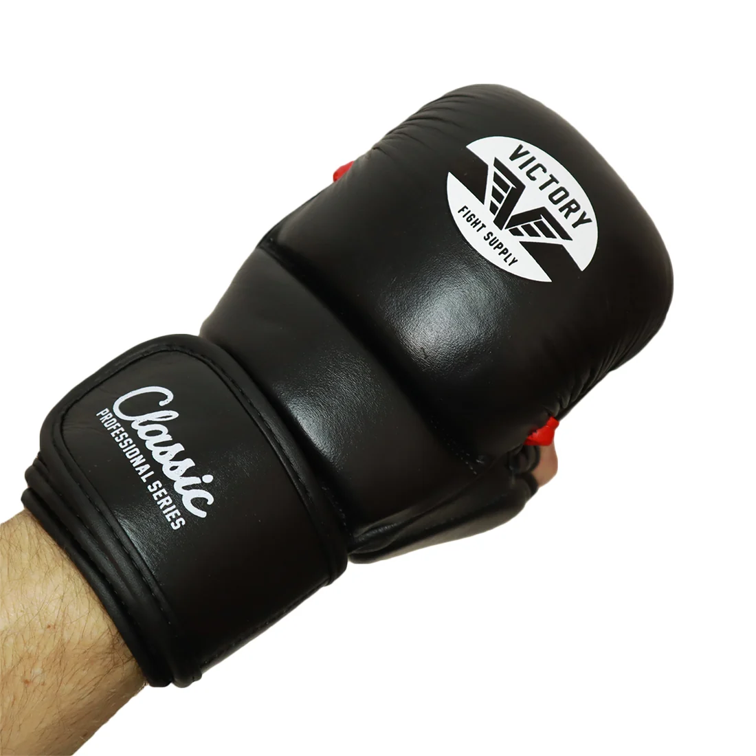 VICTORY MMA GLOVES SPARRING CLASSIC LEATHER BLACK/WHITE - Image 4