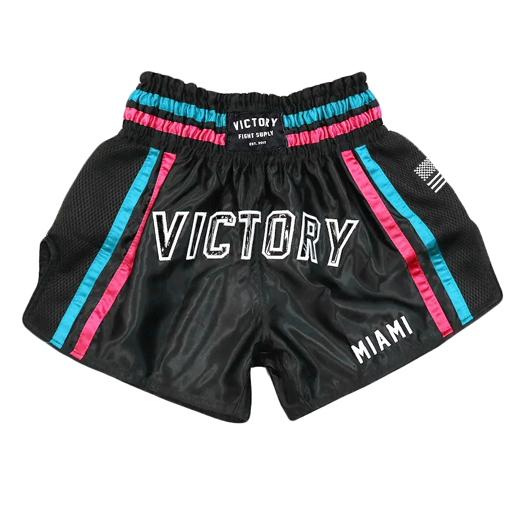 VICTORY MUAY THAI SHORTS MIAMI VICE V2 BLACK/BLUE/PINK