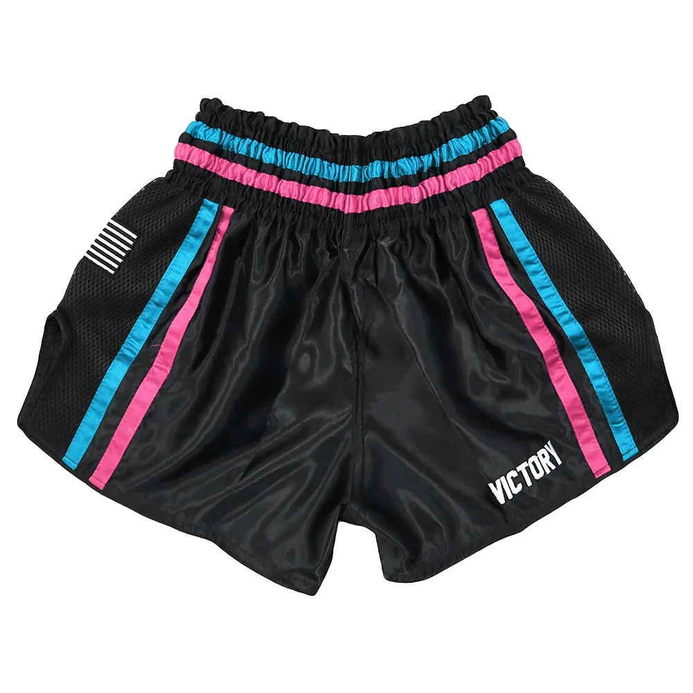 VICTORY MUAY THAI SHORTS MIAMI VICE V2 BLACK/BLUE/PINK - Image 2