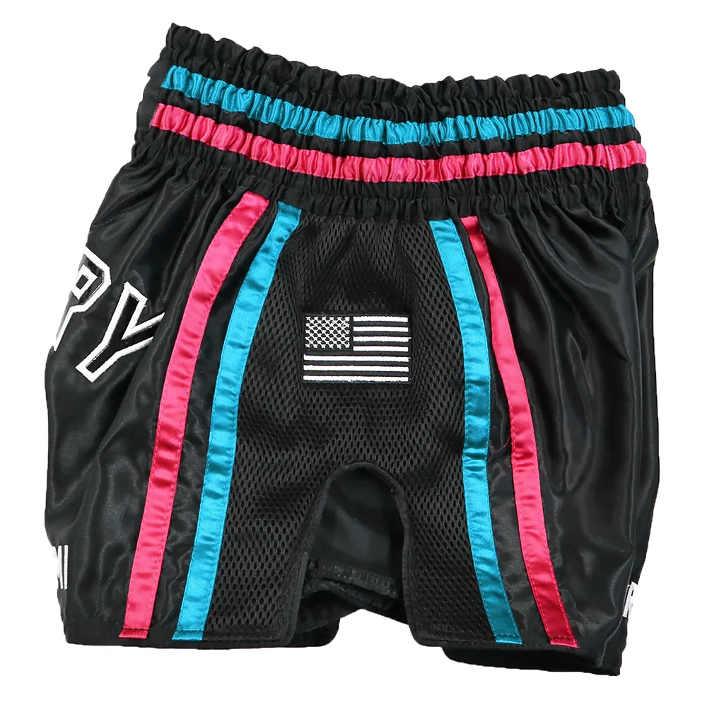 VICTORY MUAY THAI SHORTS MIAMI VICE V2 BLACK/BLUE/PINK - Image 3