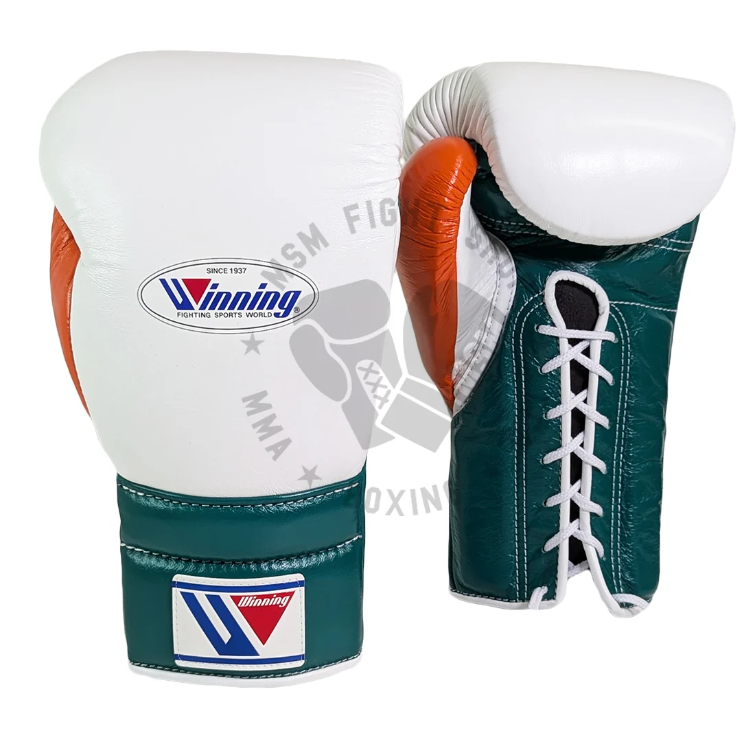 WINNING GLOVES CUSTOM LACE 16OZ WHITE/GREEN/ORANGE