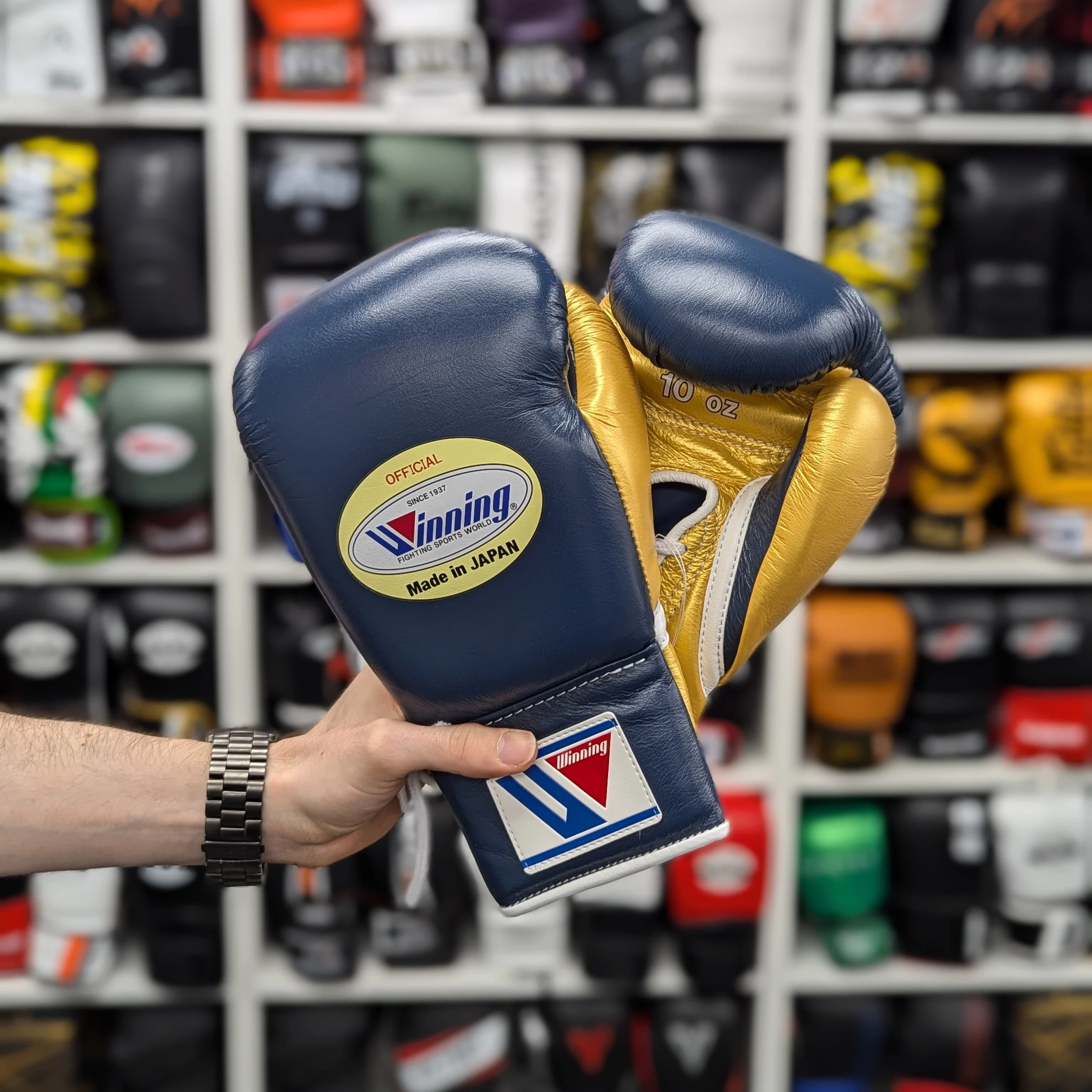 WINNING GLOVES CUSTOM LACE NAVY BLUE/GOLD 10OZ - Image 2