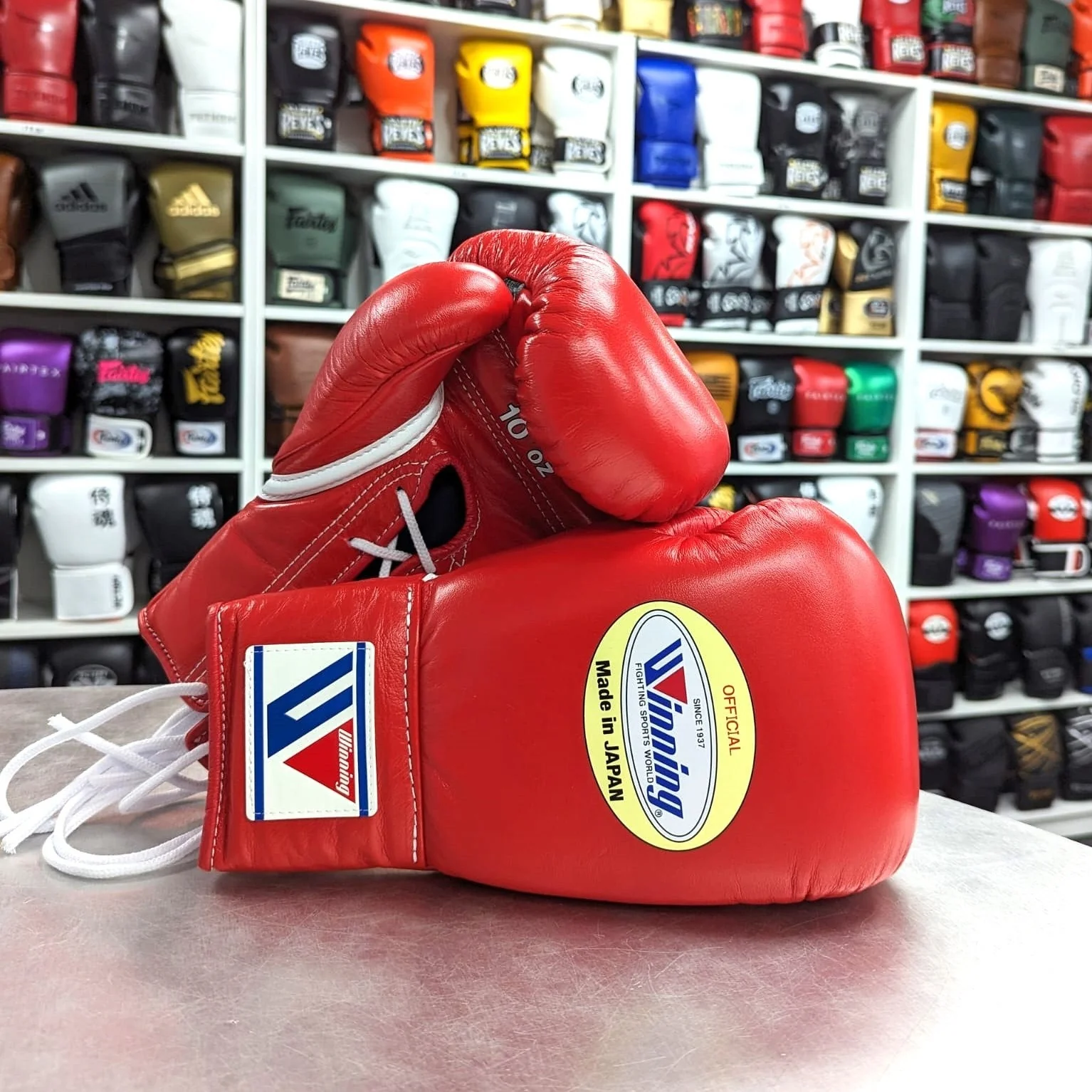 WINNING GLOVES PRO FIGHT LACE UP RED - Image 2